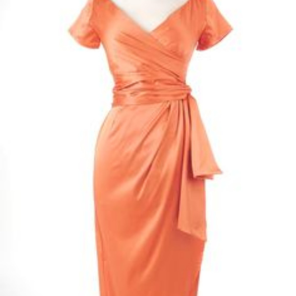 Ava Dress - Peach Faux Wrap Dress - Picture 3 of 5
